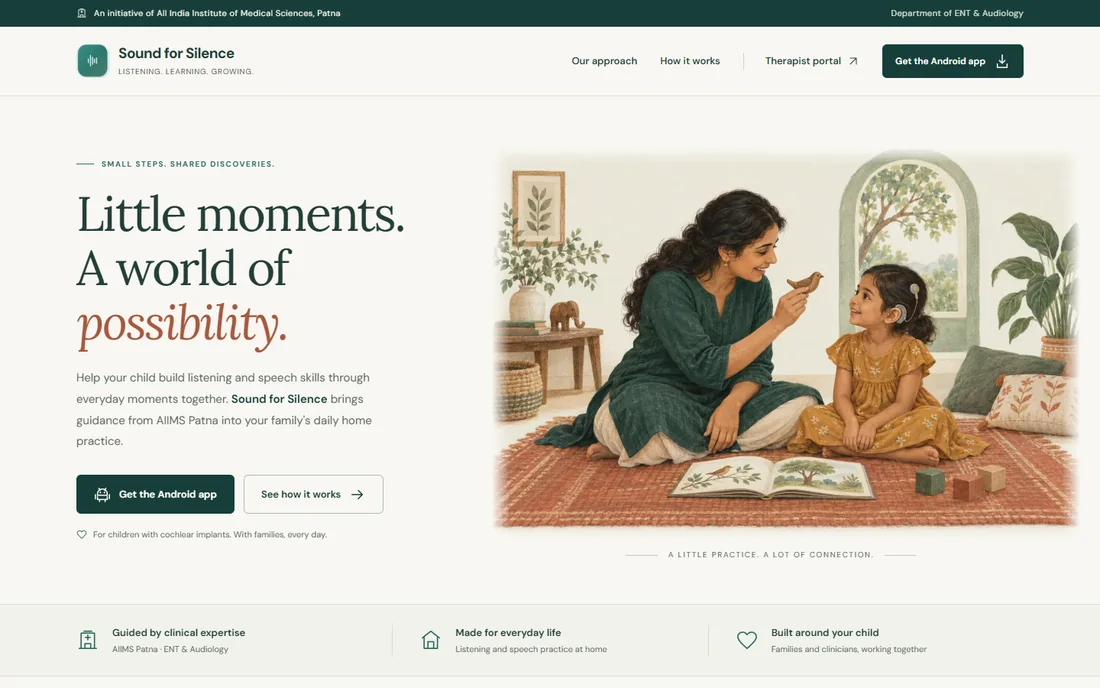 Sound for Silence website, with guidance for families and the Android app